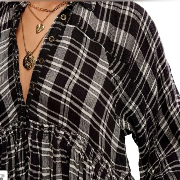 NWT Oversized Free People Hoffman Mini Dress Oversized black combo - Picture 5 of 13